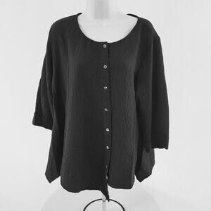 MOONLIGHT Y&S FASHION DESGIN Textured Black Blouse, Button Front--Sz14/16